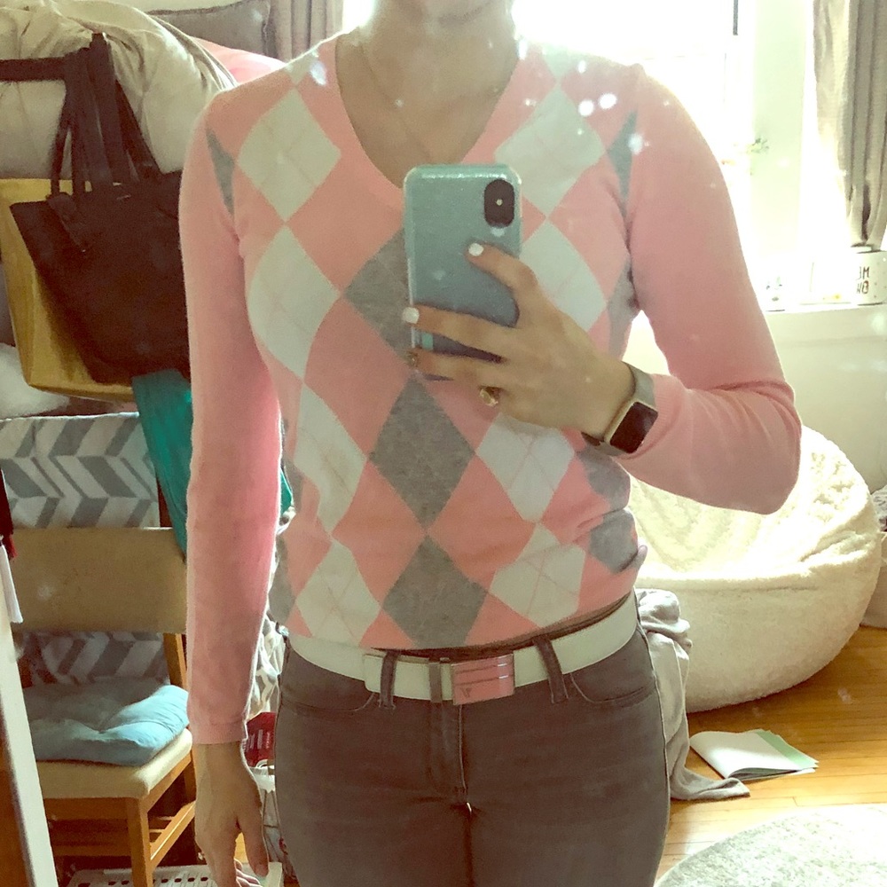 Argyle Tommy Hilfiger V-neck Sweater Small pink